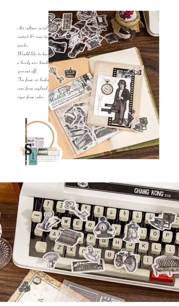 Vintage Μονόχρωμα Αυτοκόλλητα για Bullet Journals